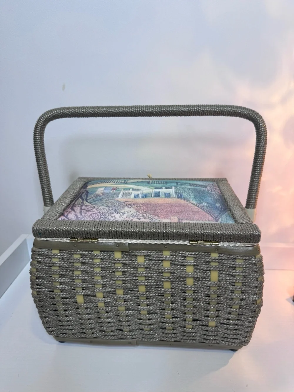 NWOT VINTAGE WICKER SEWING BASKET